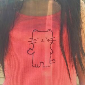 Cat With Middle Finger Shirt - Hand Embroidered